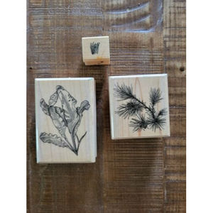 3 Pcs Lot of Rubber Stamps Plants Water Greenery Pine Sprig Grass Art Impression